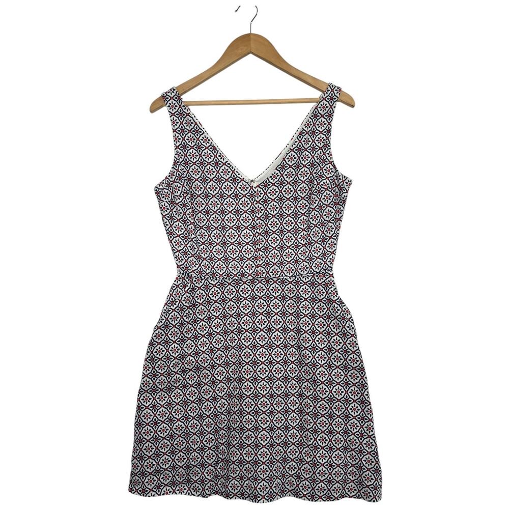 Gap Dress Womens 2 Blue Red Geometric Fit Flare Linen Casual Nautical Resort